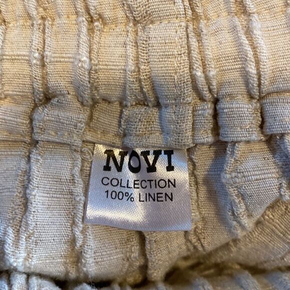 Novi Linen Knubby Slim Pants M/L Cream Striped Drawstring Beach Resort Bali Boho - Picture 11 of 12